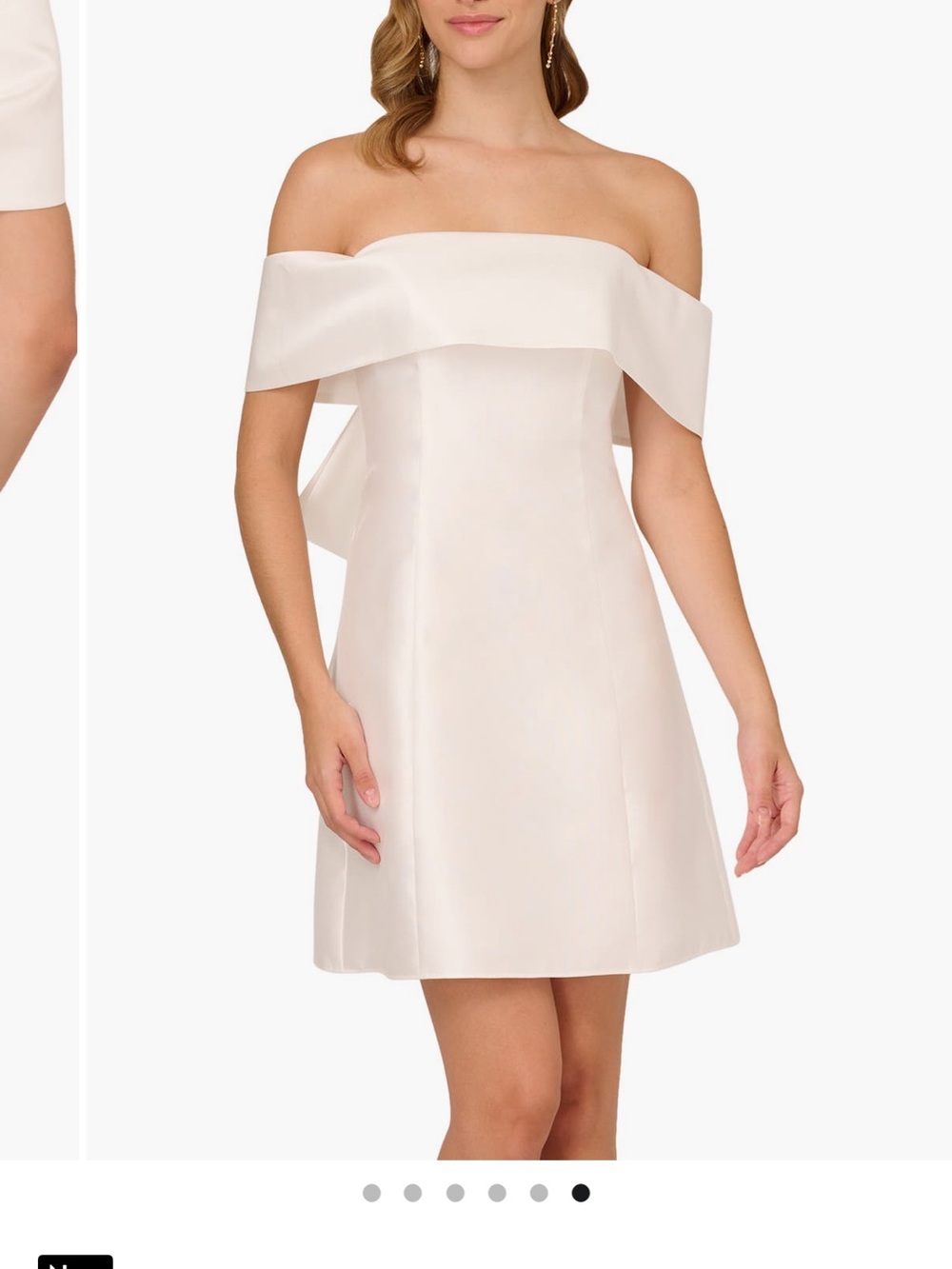 Adrianna Papell Cream Off-Shoulder Bow Cocktail Dress